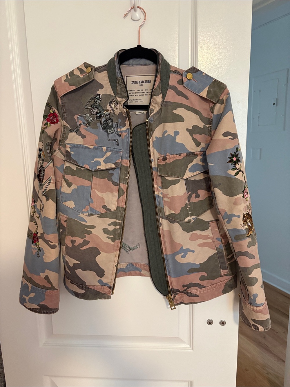 Zadig & Voltaire Women's Pink Camo Embroidered Military Jacket S